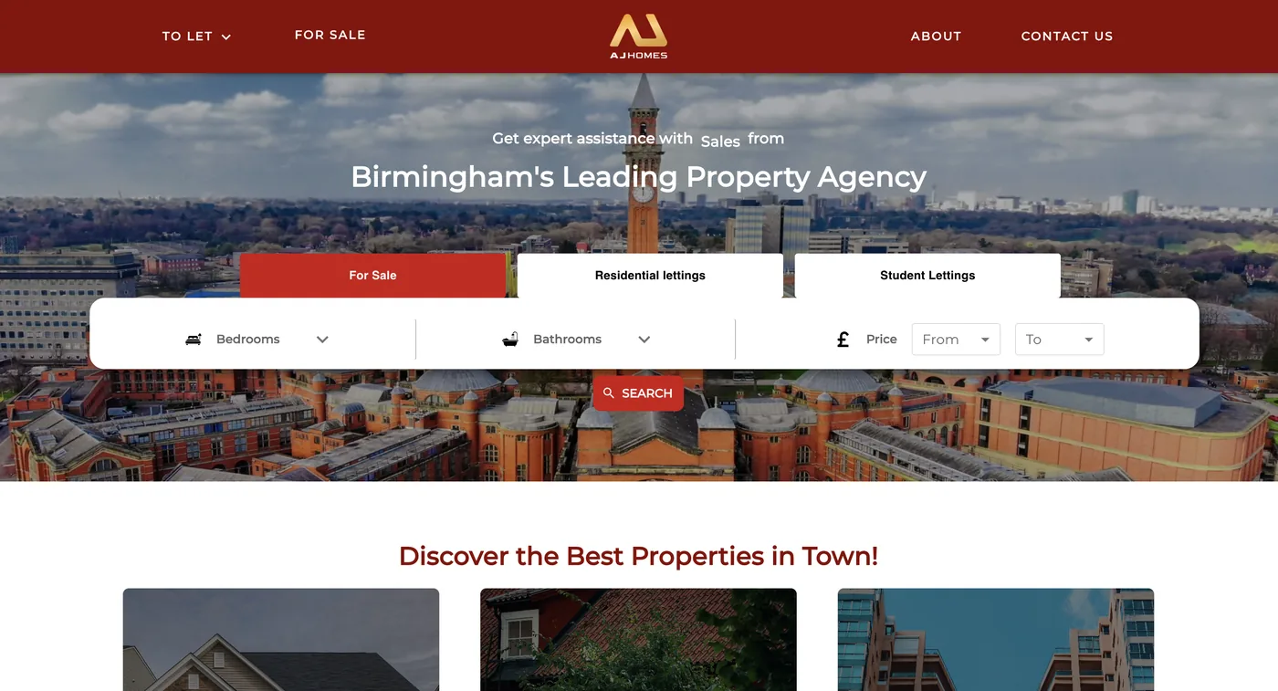 AJ Homes & Lettings Ltd website by Pixlverse