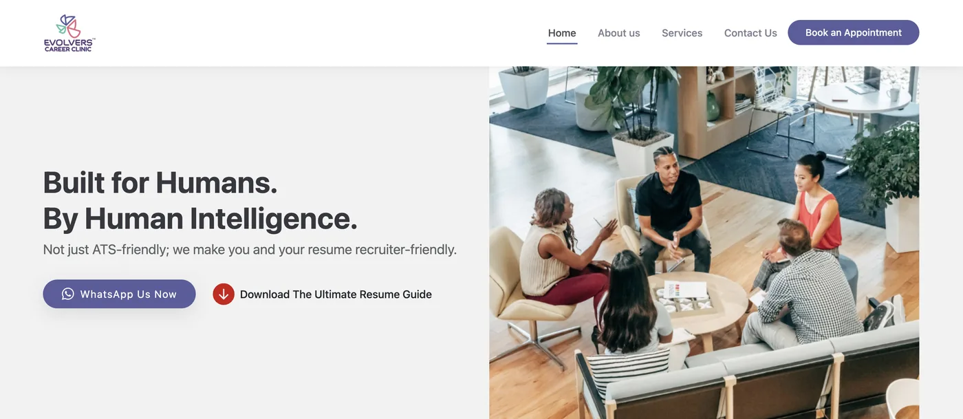 Evolvers Career Clinic website by Pixlverse